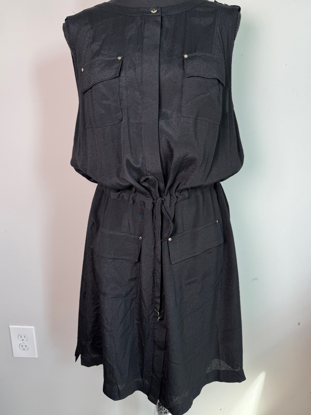 White House Black Market Utility Cargo Shirtdress Safari Black Sz 10